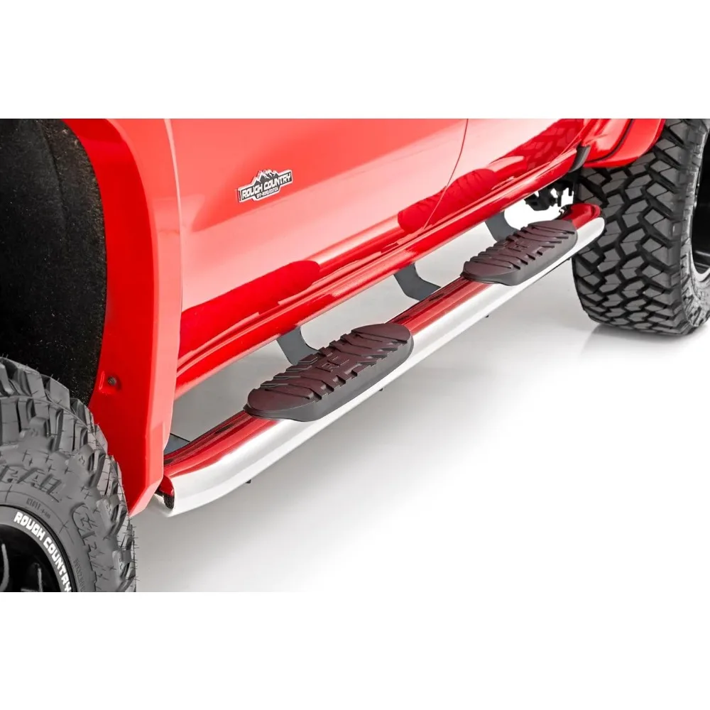 خطوات نيرف بيضاوية من الفولاذ المقاوم للصدأ لسيارة تشيفي سيلفرادو وجي إم سي سييرا 1500/2500HD/3500HD (2019-2025) كابينة دائرية - قضبان على طراز OEM مع