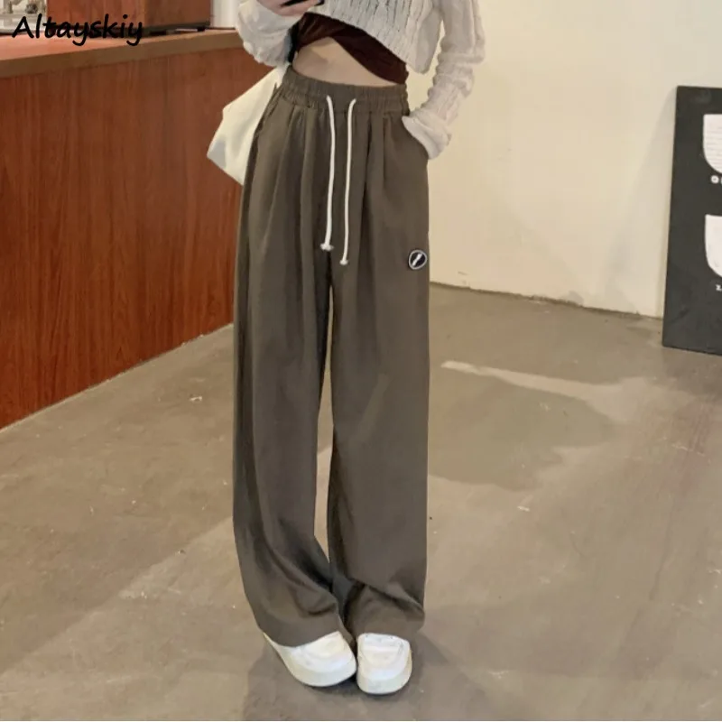 

Korean Fashion Casual Pants Women High Waist Females S-4XL Classic Tracksuit Straight Retro Trousers Drawstring Streetwear Ins