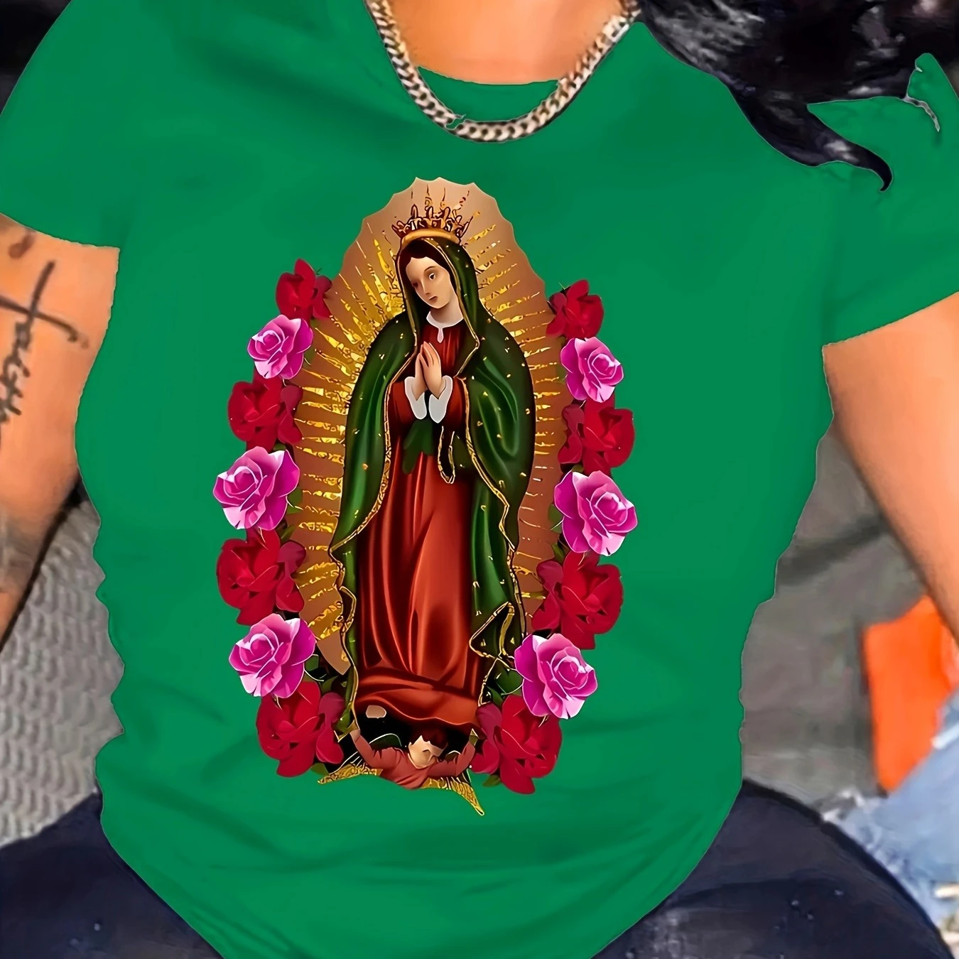 Our Lady of Guadalupe Virgin Mary Catholic Religious T-Shirt 100% Cotton O-Neck Short Sleeve Summer Casual Mens T-shirt