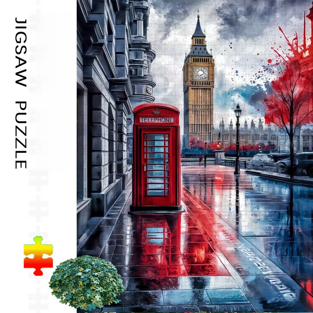 

London Cityscape Big Ben London Eye Red Phone Booths Paper Jigsaw Puzzle Various Sizes For Families Home Decor Challenging Gift