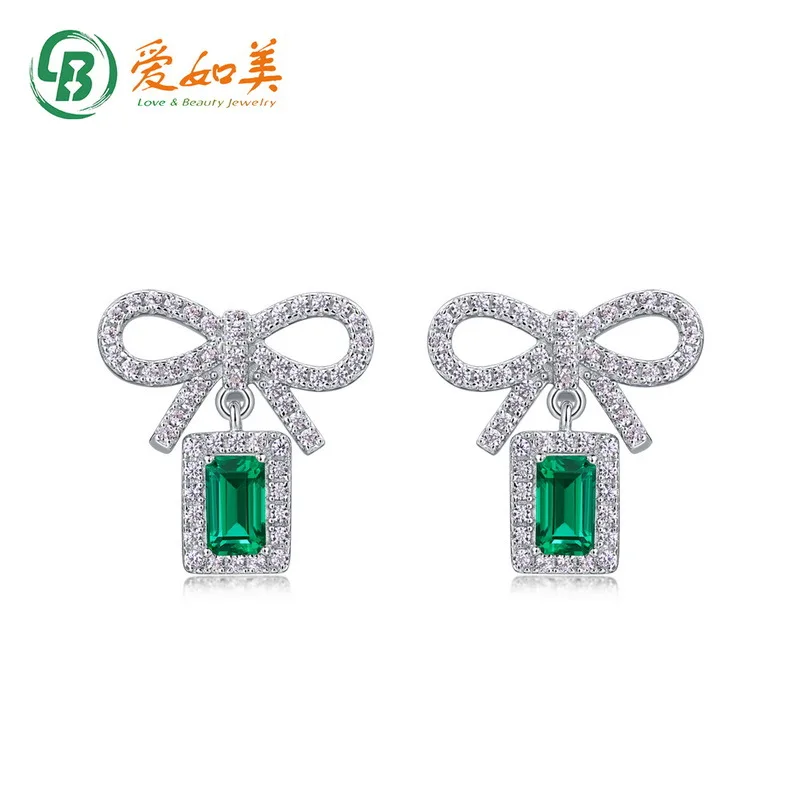 

Exquisite and Fashionable Bow Earrings, High-end 18K Gold PT950 Platinum Silver Plated 7-layer Gold Cultivated Emerald Earrings