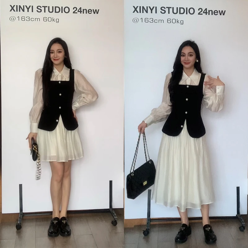 

Весенний шелковый костюм-двойка: элегантный комплект для стройности с надписью XIN, модный женский ансамбль