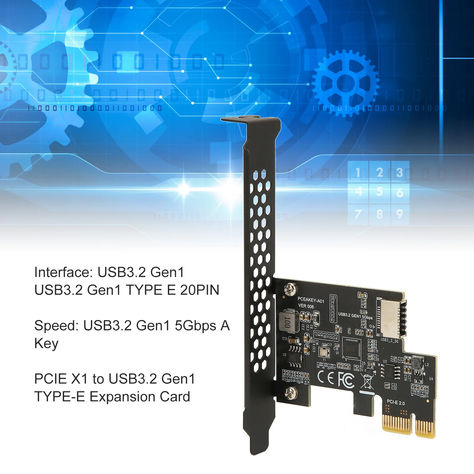 USB3.2 GEN1 Expansion Card 20PIN PCIE To USB 3.2 Expansion Card Black Multi Interface High Speed Riser Card 5Gbps A Key for PC