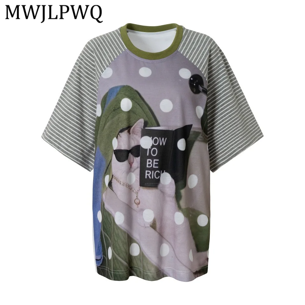 

MWJLPWQ Мужская футболка с принтом в стиле американского хип-хопа, повседневная свободная футболка в полоску с короткими рукавами, летние топы, тренд 2026, новинка 14381