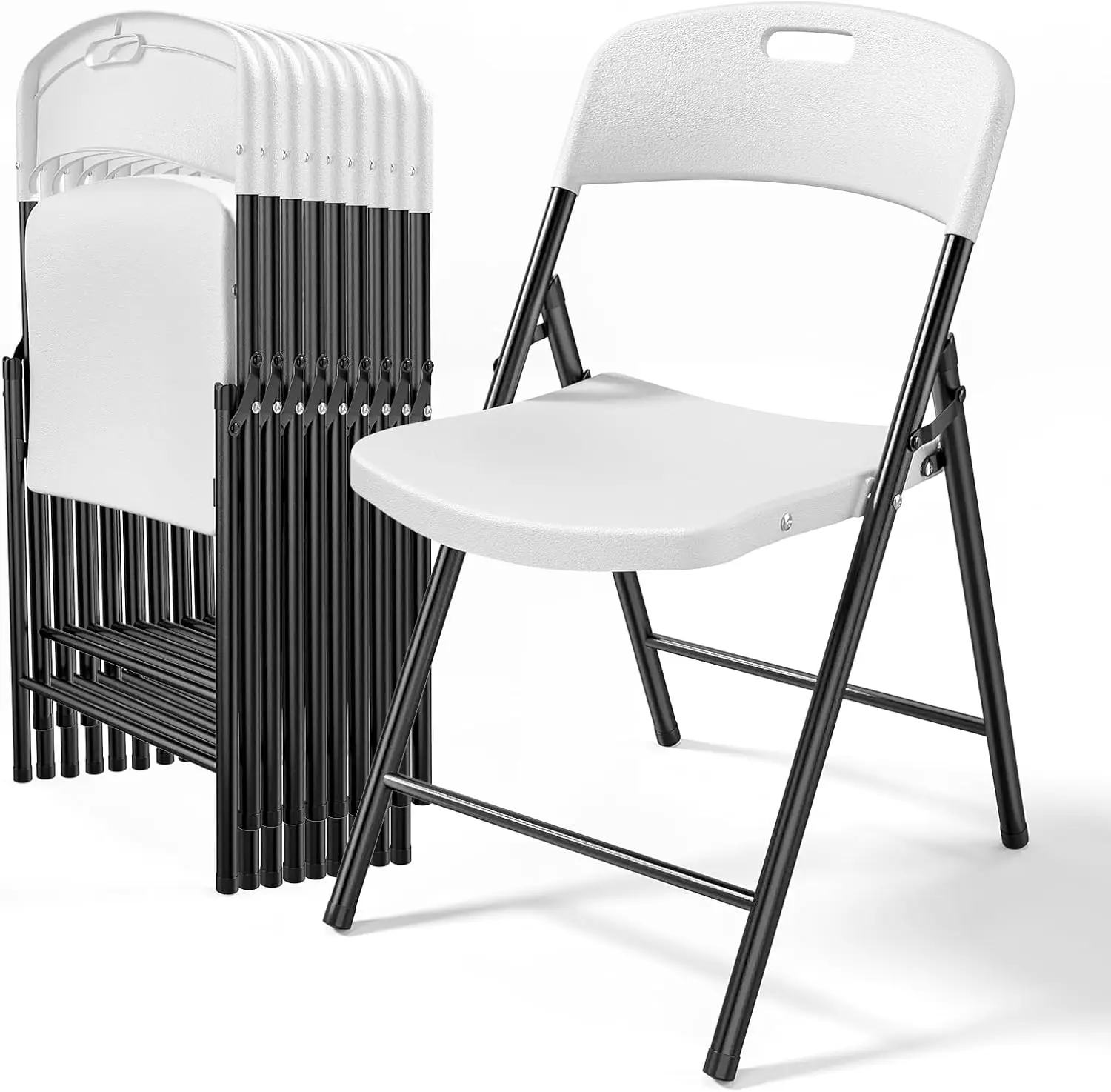 10 Pack White Folding Chairs, Portable Plastic Seats with Durable Steel Frame, Ideal for Indoor and Outdoor Events Such as Banquets, Parties, Weddings, Offices, and Camping