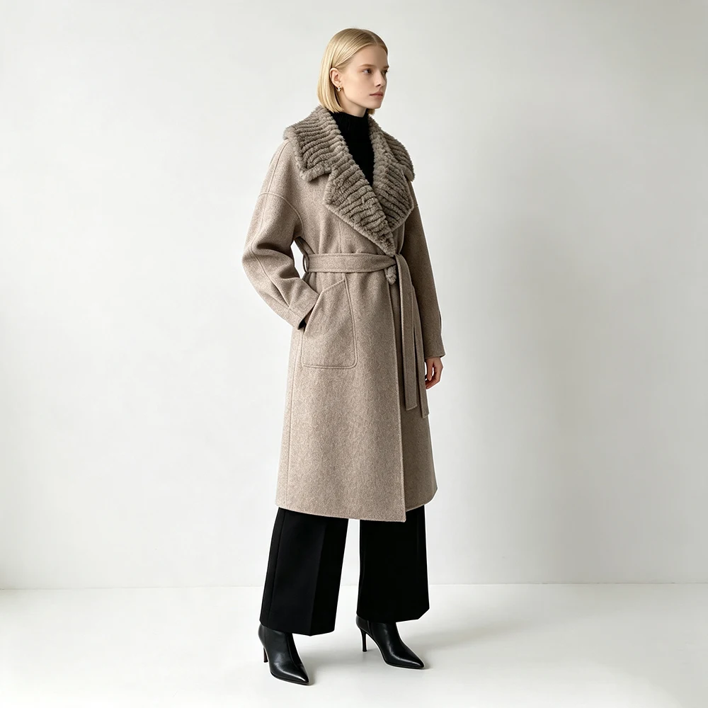 Jxwatcher Women's Wool Trench Coats with Real Mink Fur Collar Ladies Autumn Winte Fashion Warm Long Jacket 2026 New In Outerwear