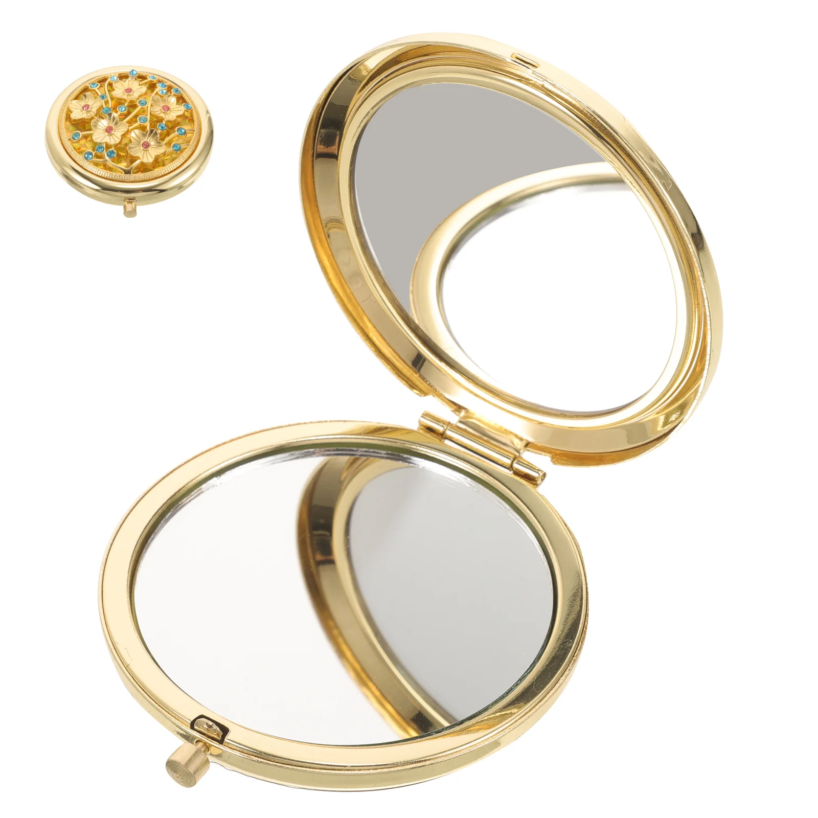 小さな化粧鏡 ヴィンテージゴールド仕上げ 折りたたみ式ハンドミラー 高精細反射 財布やバックパックに最適 コンパクト旅行用