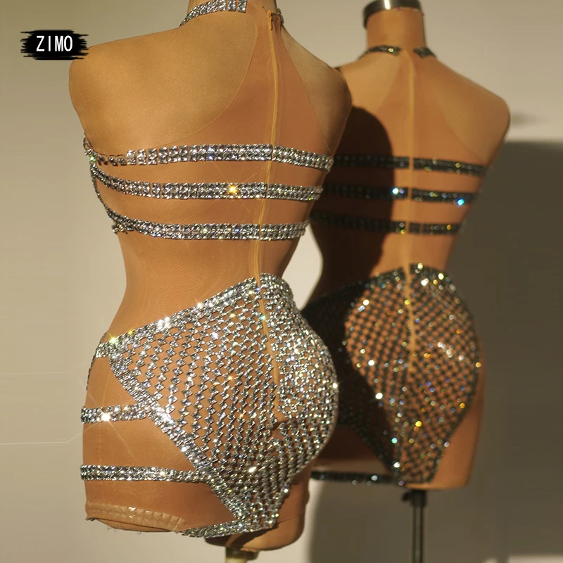 Dorosłe kobiety siatka z kryształkami przezroczysta seksowna suknia wieczorowa występ na scenie urodziny piosenkarka taniec festiwal pokaż kostiumy