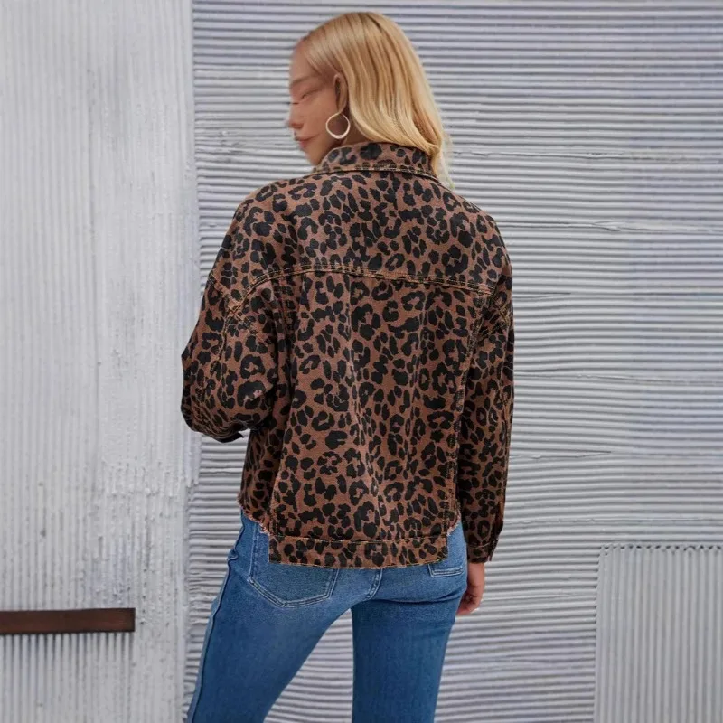 2026 Autumn and Winter New Leopard Print Fashion Casual Denim Short Jacket