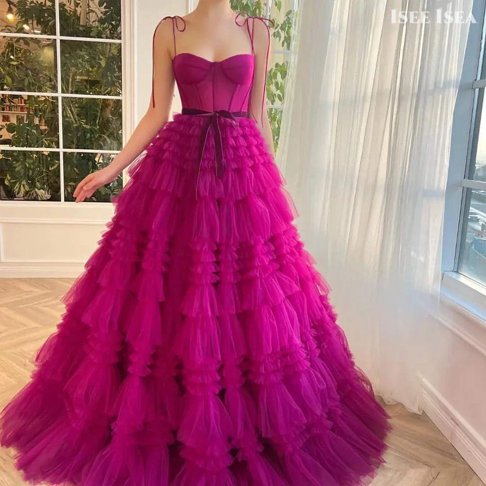 

Pink Evening Dresses V-Neck Ball Gown Spaghetti Strap vestidos de fiesta elegantes Tiered Party Prom Dress 2025 Customized