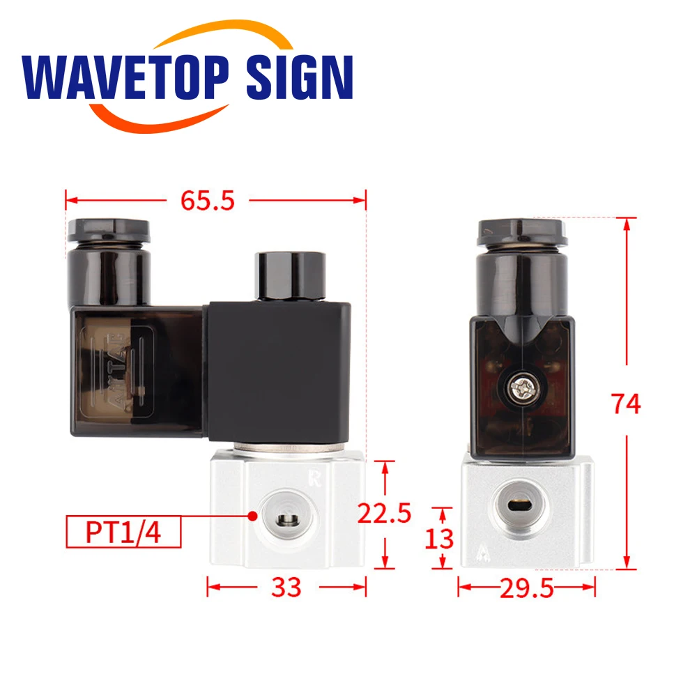 WaveTopSign AirTac 3V2-08-NC-B DC24V Pneumatic Solenoid Value 0!0.8MPa IP67 Two Position Three-way Connection