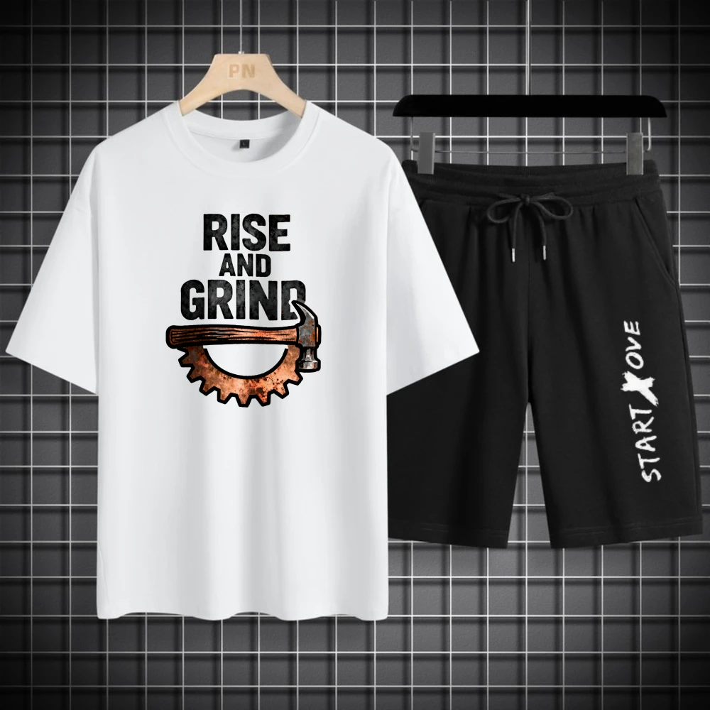 أطقم قمصان رجالية موضة البوليستر تنفس الصيف بالتنقيط الملابس قصيرة الأكمام + السراويل الرجال البلوز مجموعة الرجال مجموعة #1