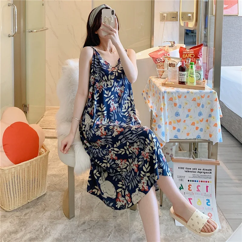 Plus Size Cotton Silk Cute Satin Summer Nightgowns Nightdress Night Dresses Robe Lounge Ladyelegant Women Pijama Sleepwear