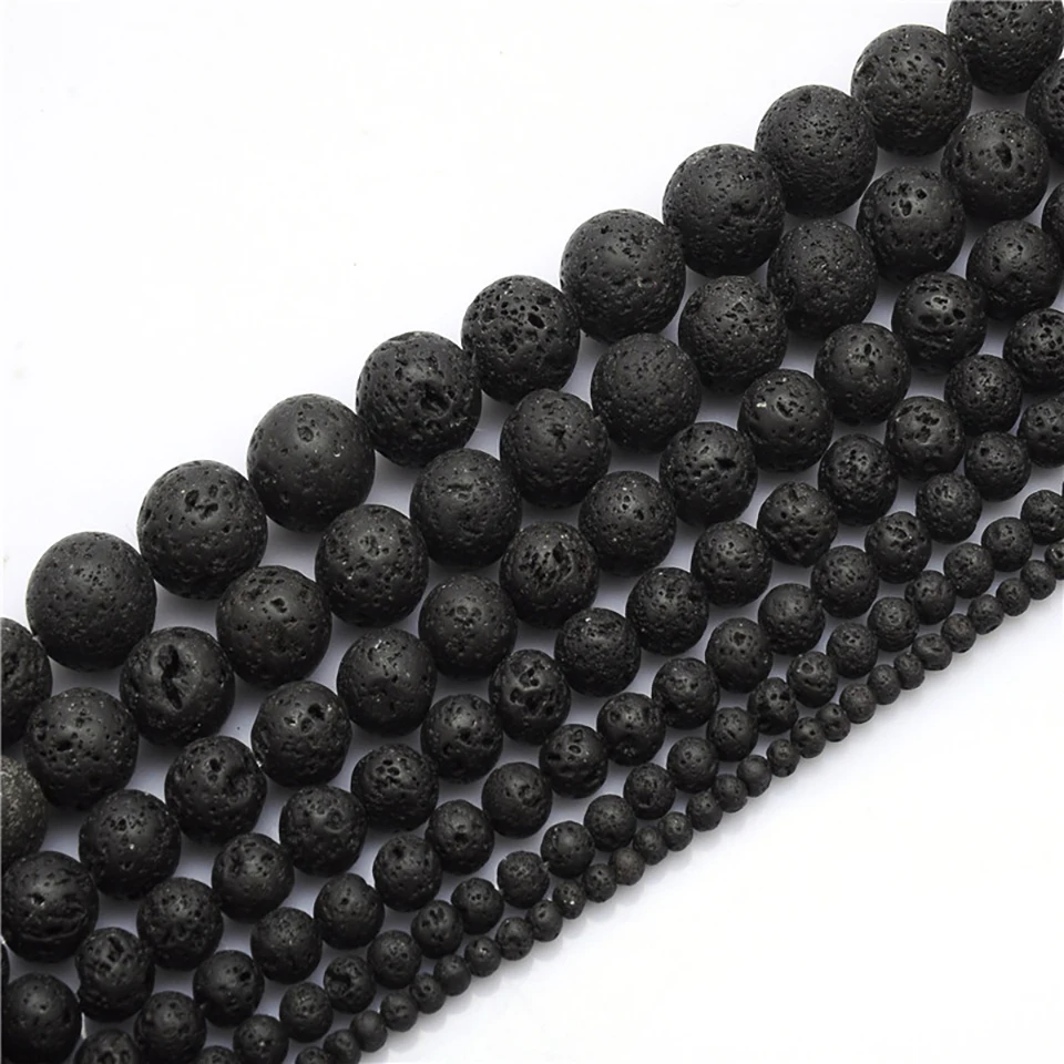 Wholesale 4-10mm Natural Black Volcanic Lava Stone Round Beads For Jewelry Making diy Bracelet Accessories Natural Stone Beads