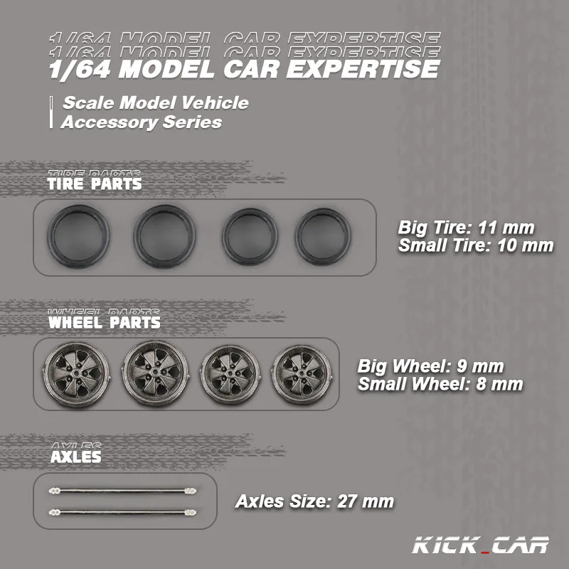 1/64 Model Car Wheels D: 11mm+11.5mm Black&Grey Refitting Parts Front Small Rear Large Wheel For Toy Tomica image 4