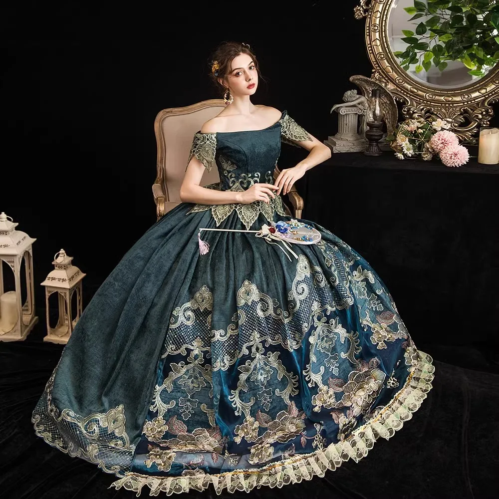 원 숄더 유럽 코트 의상 파티 가장 무도회 볼 드레스 무대 우아한 복고풍 공연 의상 여성 Vestido Luxo Festa