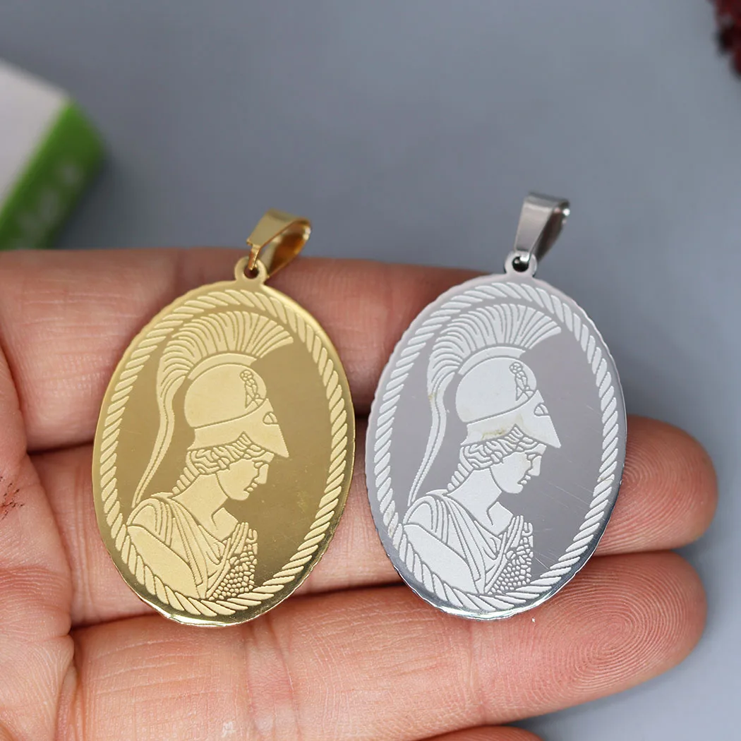 2pcs Medallion Goddess Athena Charm Stainless Steel Pendant for Necklace Amulet Jewelry Making Handmade Crafts