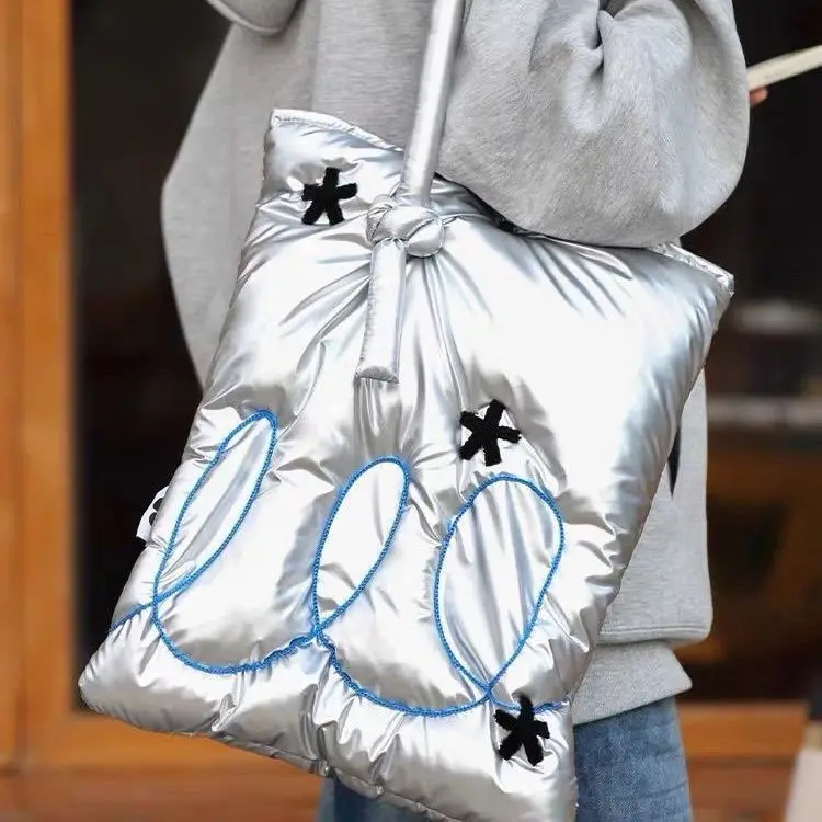 

Женская сумка, осень-зима 2025, модная новая серебряная сумка через плечо с бантом большой емкости, сумка