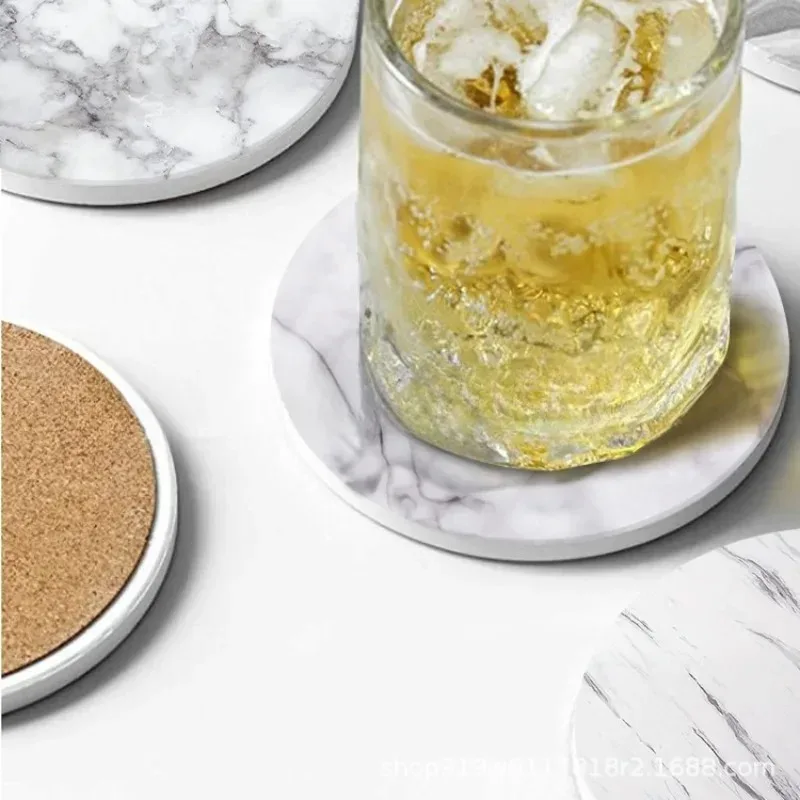 6PCS Hot Sale PU Leather Marble Coaster Drink Coffee Cup Mat Easy To Round Tea Pad Table Holder Clean Placemats  Set