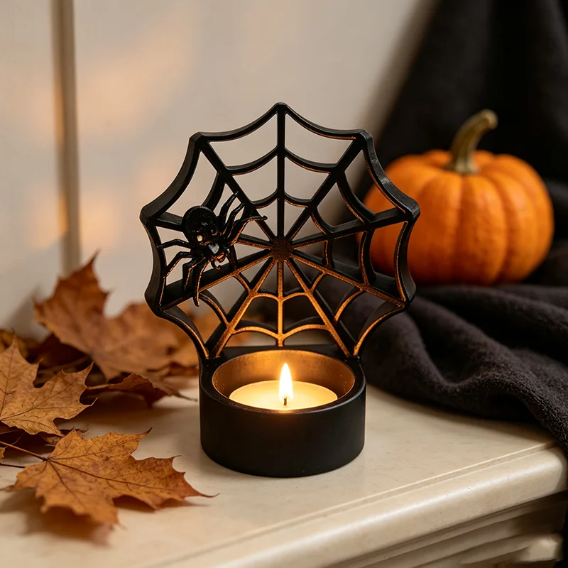3D Printed Spider Web Candle Holder, Halloween Decor Ornament, Tealight Stand for LED Electronic Candle
