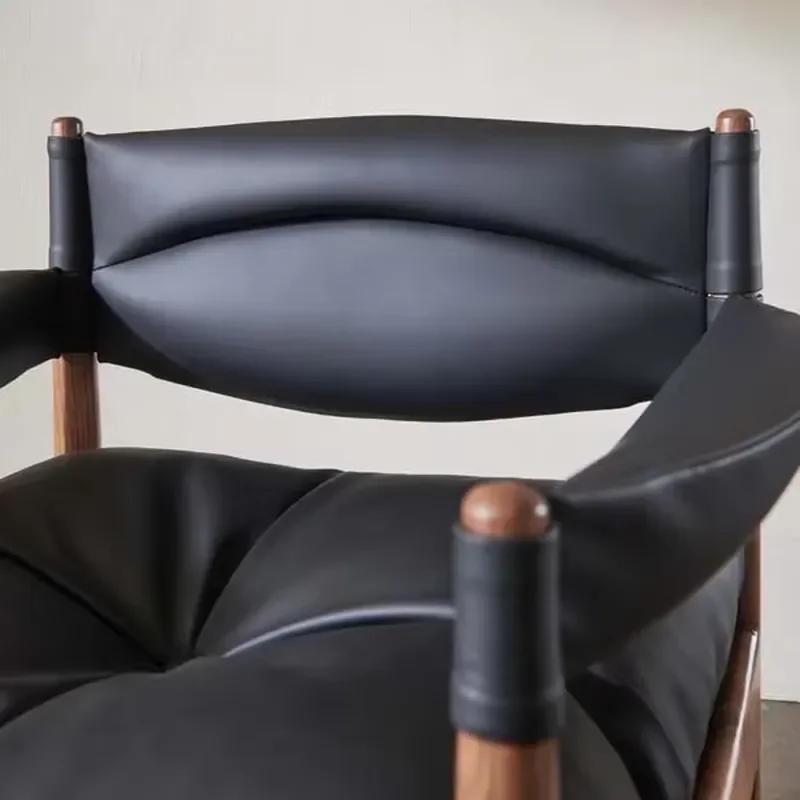 Danish Designer Retro Leather Art Lazy Sofa Chair Solid Wood Antique Hunting Lounge Chair Living Room Outdoor Bedroom