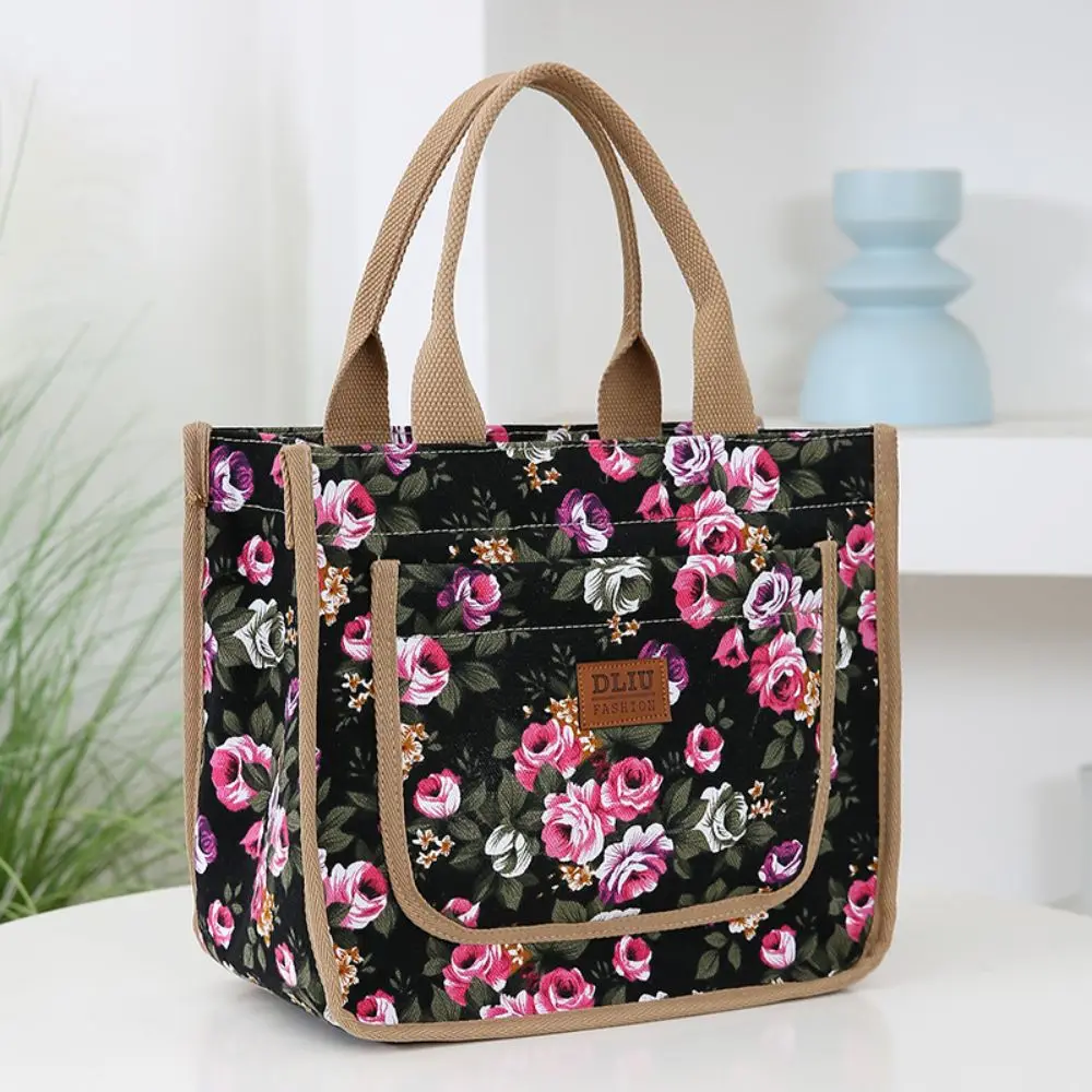 Aesthetic Floral Print Lunch Bag Insulated Large Capacity Lunch Bag Thermal Cooler Handbag For School Work Travel Picnic image 4