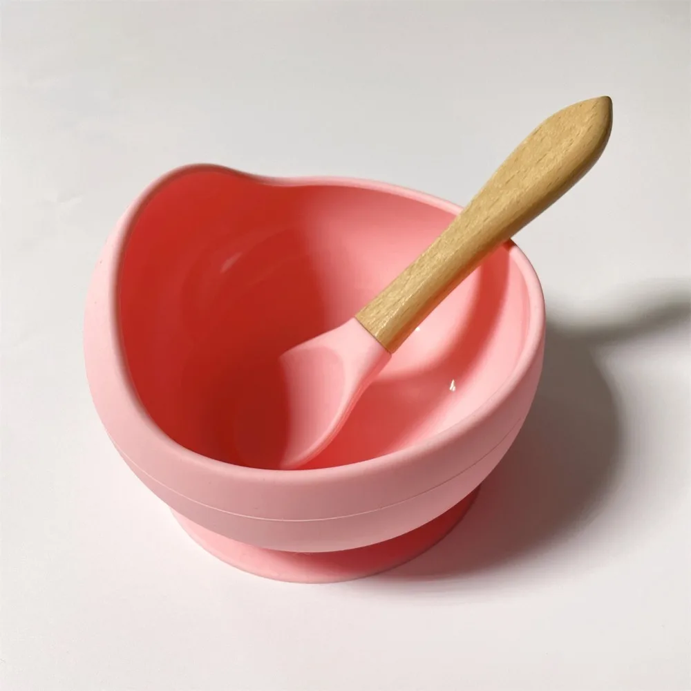 

Baby Supply Kitchenware Bamboo Spoon Children Dishes Toddler Bowl Silicone Dinnerware Food Grade Silicone