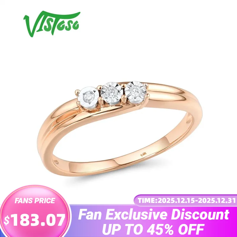 

VISTOSO Genuine 14K 585 Rose Gold Rings For Women Lovely Sparkling Diamond Ring Promise Engagement Anniversary Gift Fine Jewelry