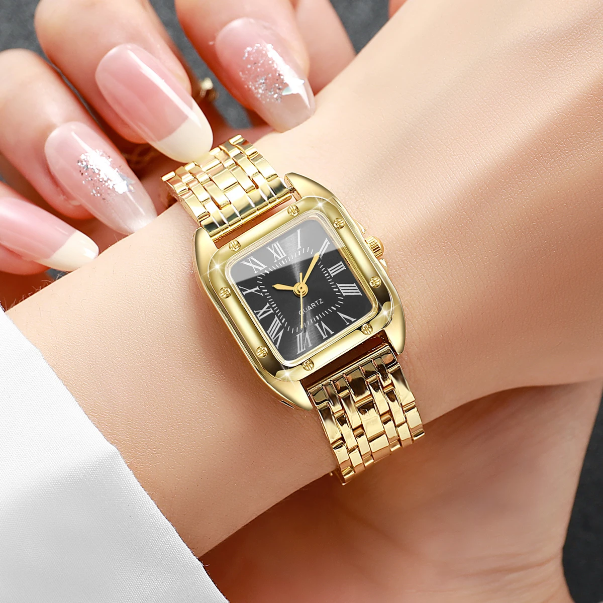 ساعة كوارتز نسائية مربعة فاخرة موضة روما الهاتفي ساعة يد للسيدات Reloj Mujer ساعة هدية للبنات (بدون صندوق) #3