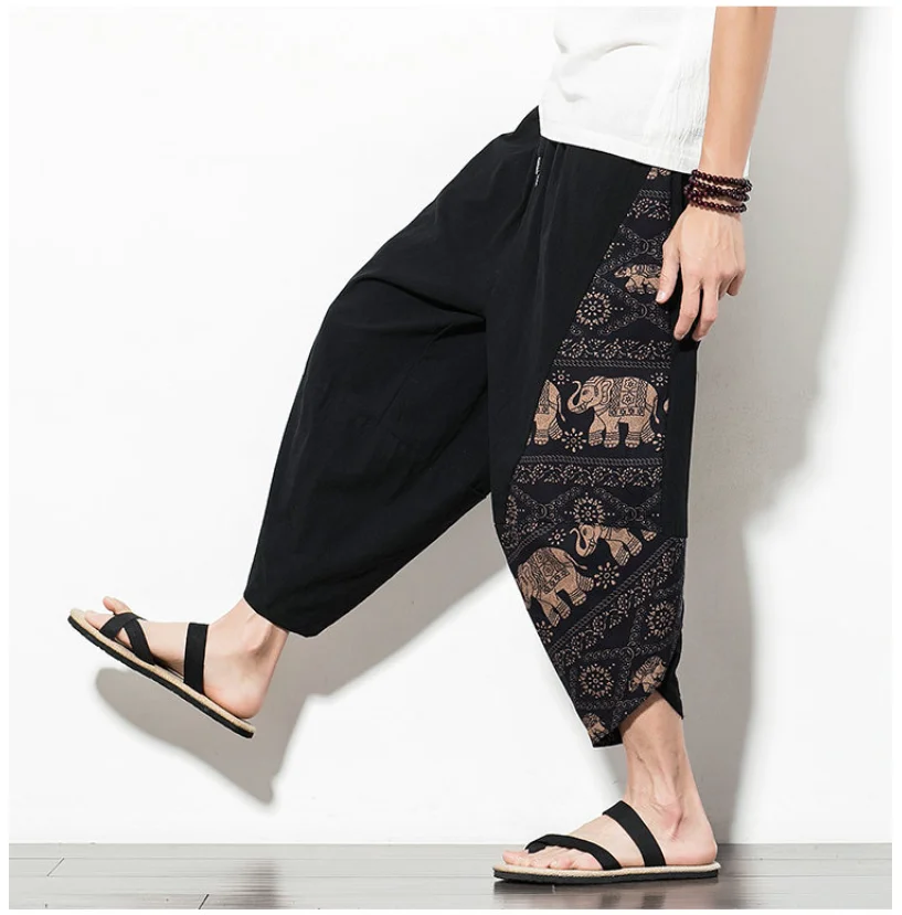 Ethnic Style Harem Pants Men's Jogging Pants Sweatpants Japanese Street Men's Pants Work Elephant Stitching Calf-length Pants