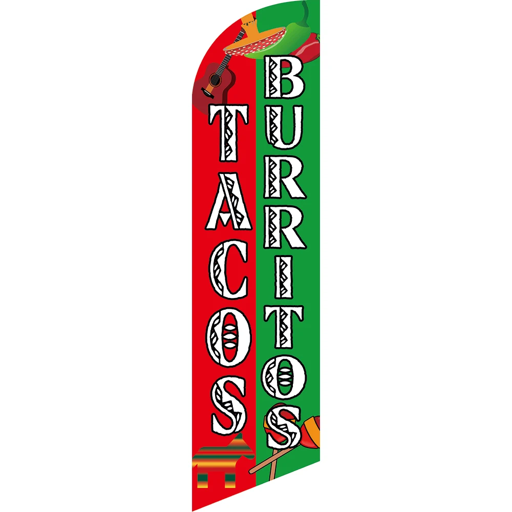 Custom Design Knitted Polyester Beach Feather Flag Tacos Burritos  Promotional Swooper Banner Without Poles And Base