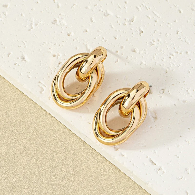 Gold Silver Color Knot Hoop Earring For Women Shiny Plating Trendy Eardrop Cute Daily Wear Jewelry