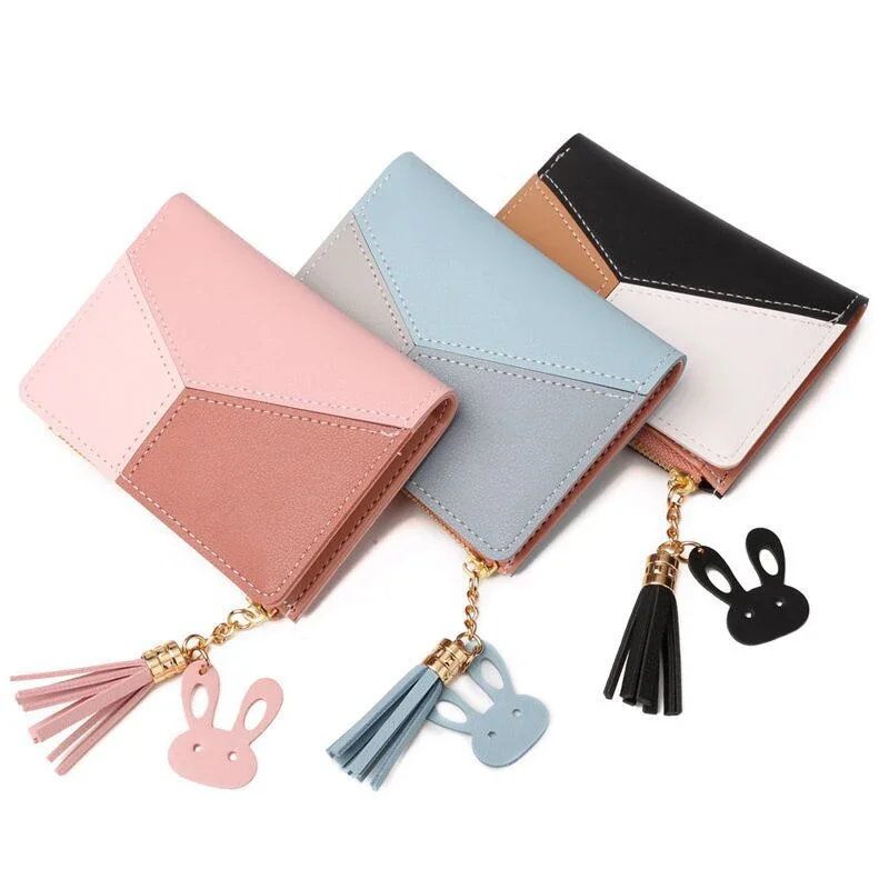 Fashion PU Leather Women\'s Wallet Small Zipper Coin Purse for Women Mini Two-Fold Short Card Holder Portable Handbags