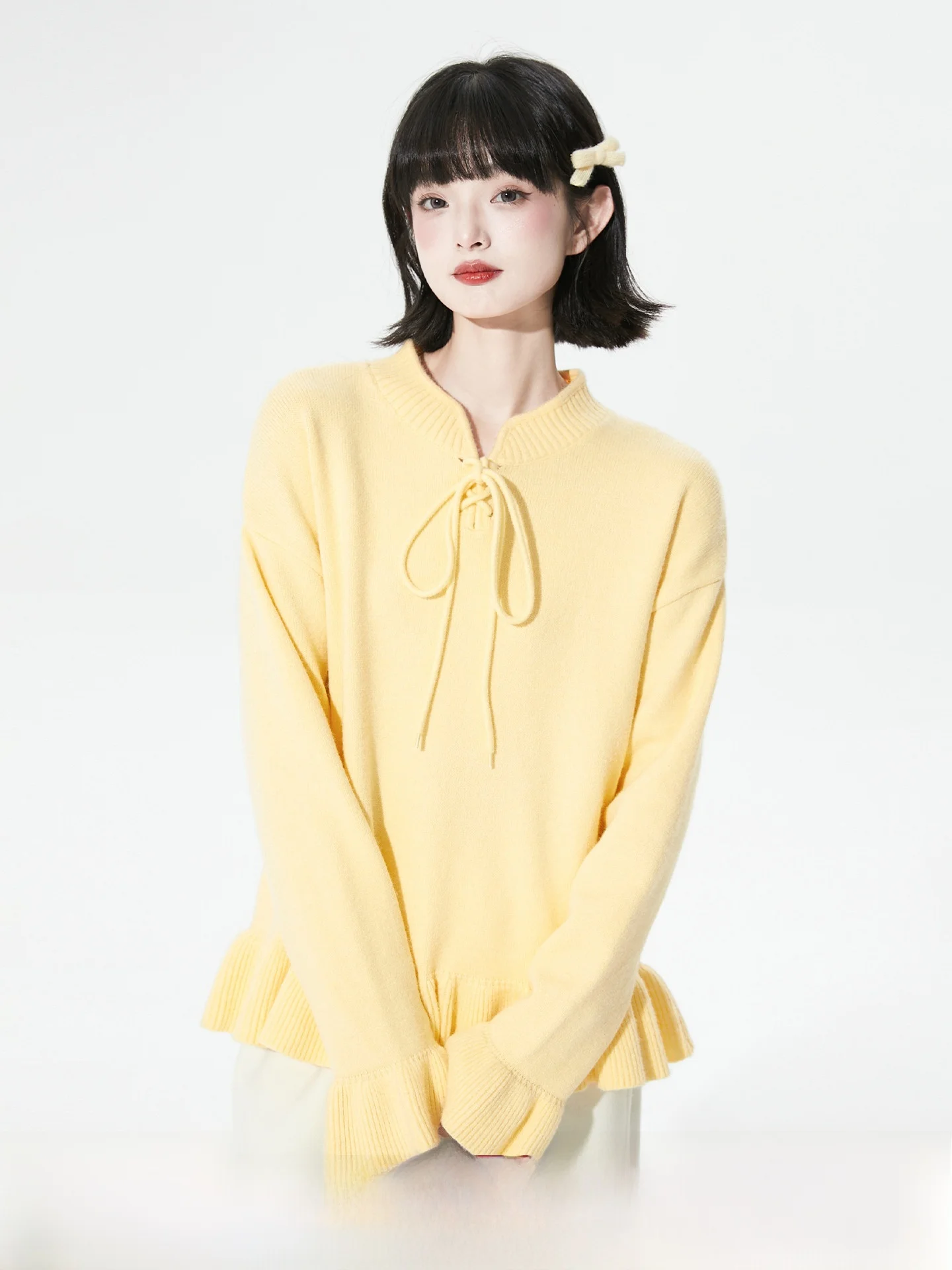 

Sweet Sle вязаный свитер женский зимний круглый Ne Embellied Hem Dstring Fce Long Sve Ordinal Thiening пальто