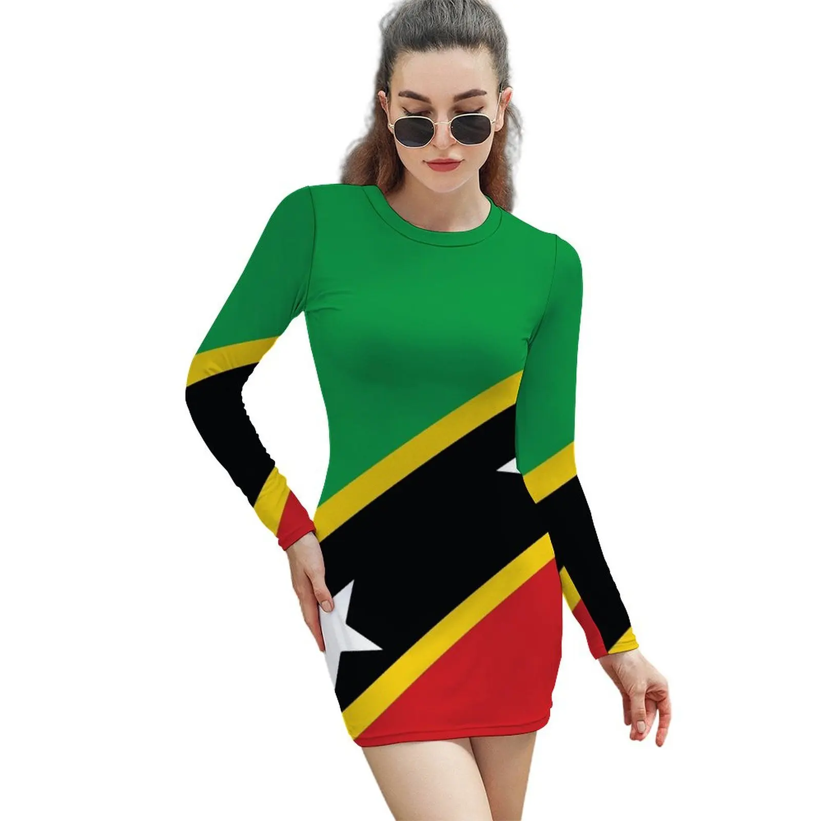 

St Kitts and Nevis National Flag Long-Sleeved Sheath Dress summer dress daily beach outfits for women