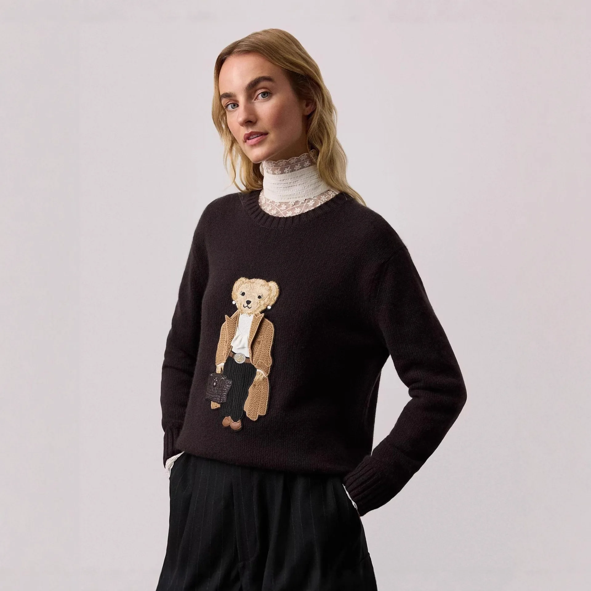 Retro Faion grensoverschrijdende gebreide trui rond Ne katoenen borduurtop leeftijdverlagend cartoonontwerp herfst winter nieuwe collectie