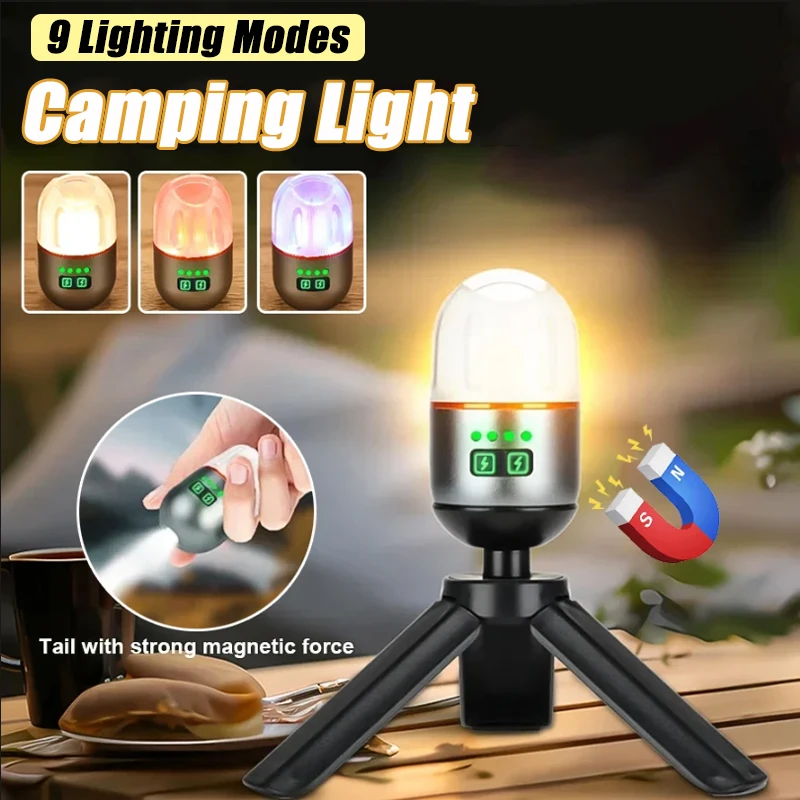 New Protable Mini LED Camping Light Built-in Battery USB Rechargeable Multifunctional Flashlight Tent Lantern with Magnetic Hook