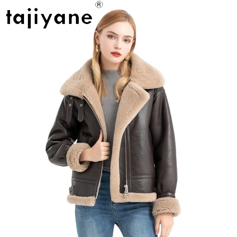 TAJIYANE Women's Leather Fur Coats Natural Merino Sheep Shearling Real Fur Coat Woman Thick Jackets for Woman Outerwear Winter