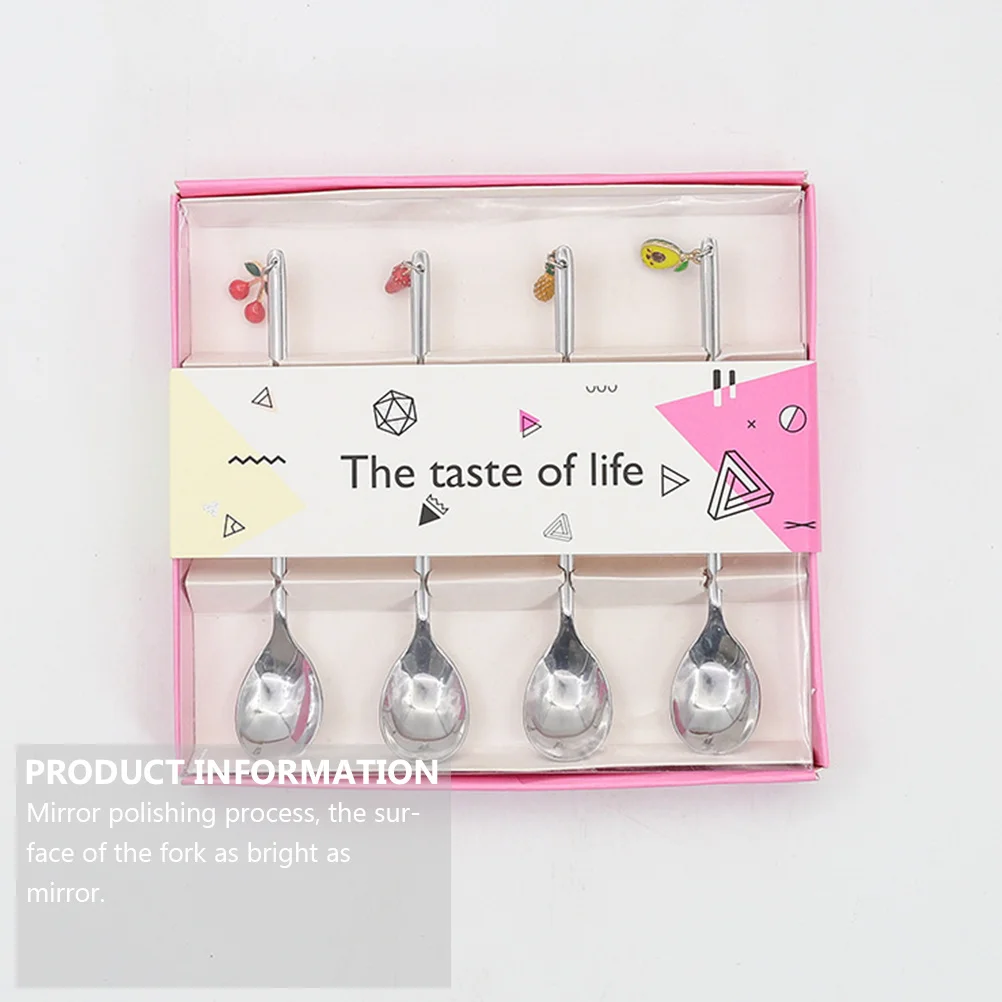 

4Pcs Stainless Steel Fruit Pendant Spoons Dessert Coffee Mixing Spoon Set Tableware Stainless Steel Spoons