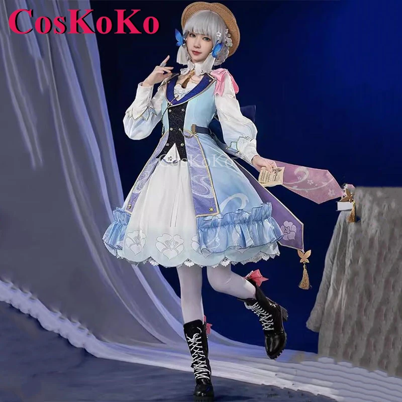 CosKoKo Kamisato Ayaka Cosplay Game Genshin Impact Costume Time Letter Skin Gorgeous Dress Halloween Party Role Play Clothing