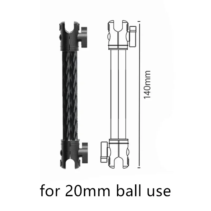 Medium Length 140mm Double Socket Arm for 20mm Ball Mounts