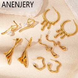 ANENJERY 316L Stainless Steel Irregular Circular Water Droplets Earring for Women Unique Temperamental Jewelry Gifts Wholesale