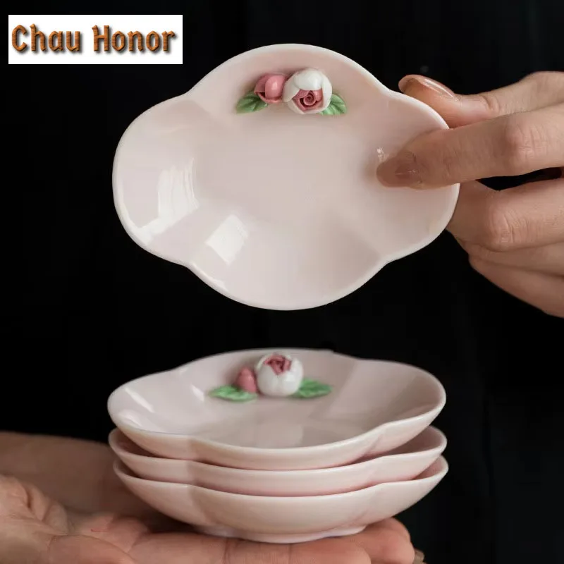 Boutique Jade Mud Powder Kneading Flower Coasters Creative Hot Pad for Coffee Cups Saucer Anti-scald Placemats Cup Holder Teaset