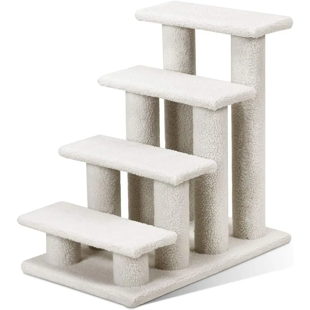 

4-Step Carpeted Pet Stairs for Cats and Dogs, Multi-Level Ladder with Scratching Post, Grayish White