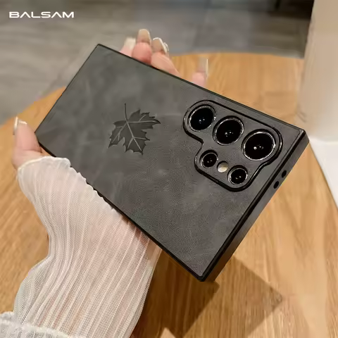 Luxury Leather Maple Leaf Pattern Case For Samsung S24 S22 S21 S23FE Plus Note 20 Ultra A55 A53 A25 A15 A13 A54 Matte Soft Cover
