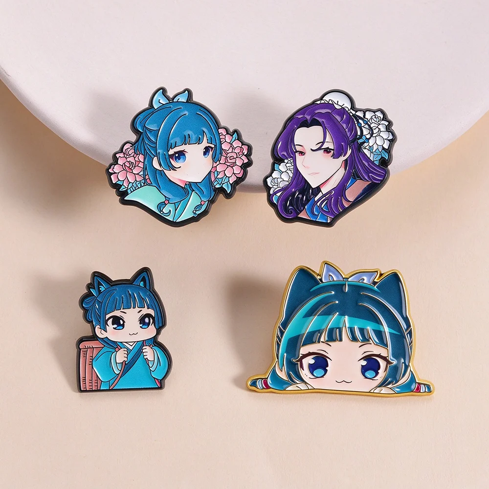 4Pcs/set Anime Maomao Apothecary Brooch Enamel Pins Cute Cartoon Character Brooches Lapel Badge Jewelry Gift for Fans Friends