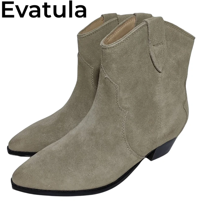 

Hot Sale Pointed Toe Suede Leather Ankle Boots Women Retro Chunky Heels Chelsea Booties Autumn Western Cowboy Short Botas Mujer