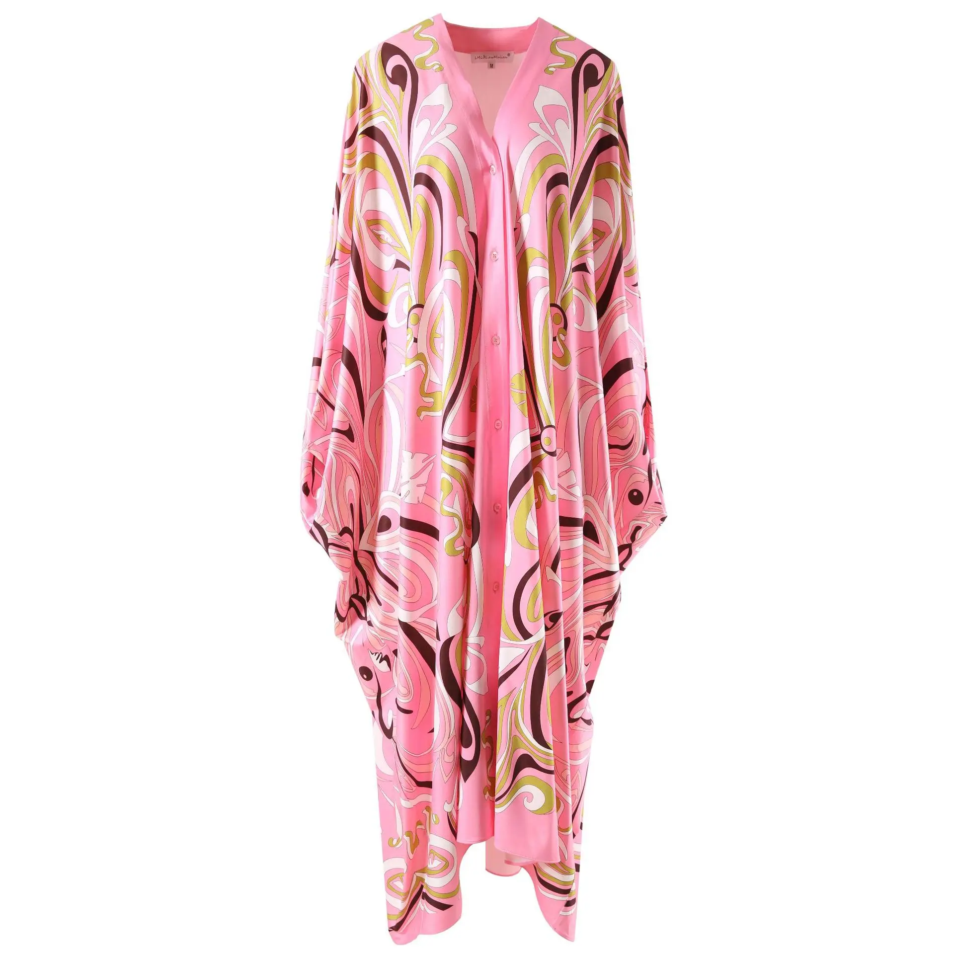 HIGH QUALITY Fashion Summer Women Print  Kaftan Dress Loose Maxi Plus Size  Beach Outerwear In Pink 2023