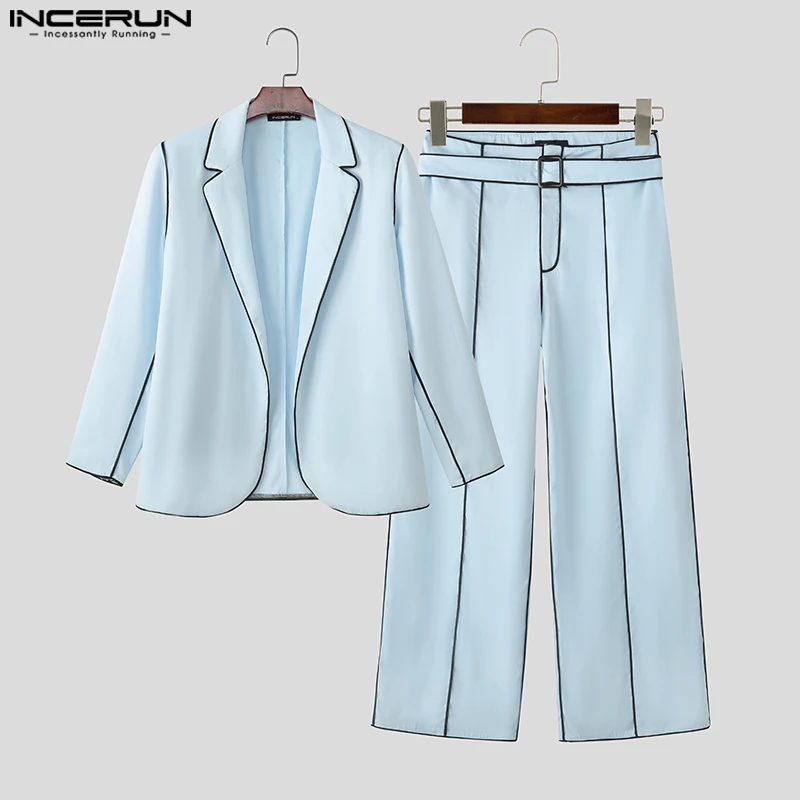 

INCERUN Men Sets Patchwork Lapel Long Sleeve Blazer & Pants Two Pieces Sets Streetwear Loose Elegant Fashion Men's Casual Suits