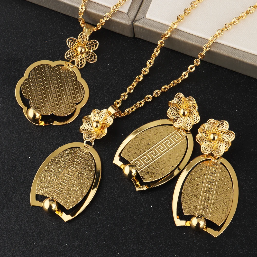 Luxury Delicate Gold Color Necklace and Earrings Set for Women France Nigeria Daily Lightweight Jewelry Gifts for Party Wedding